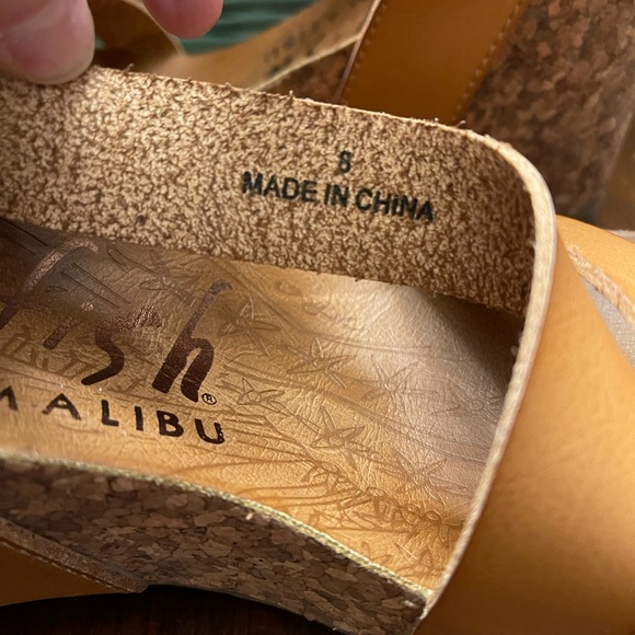 Malibu Blowfish Tan Wedge Sandals with Cork Heel and Platform - Picture 8 of 9